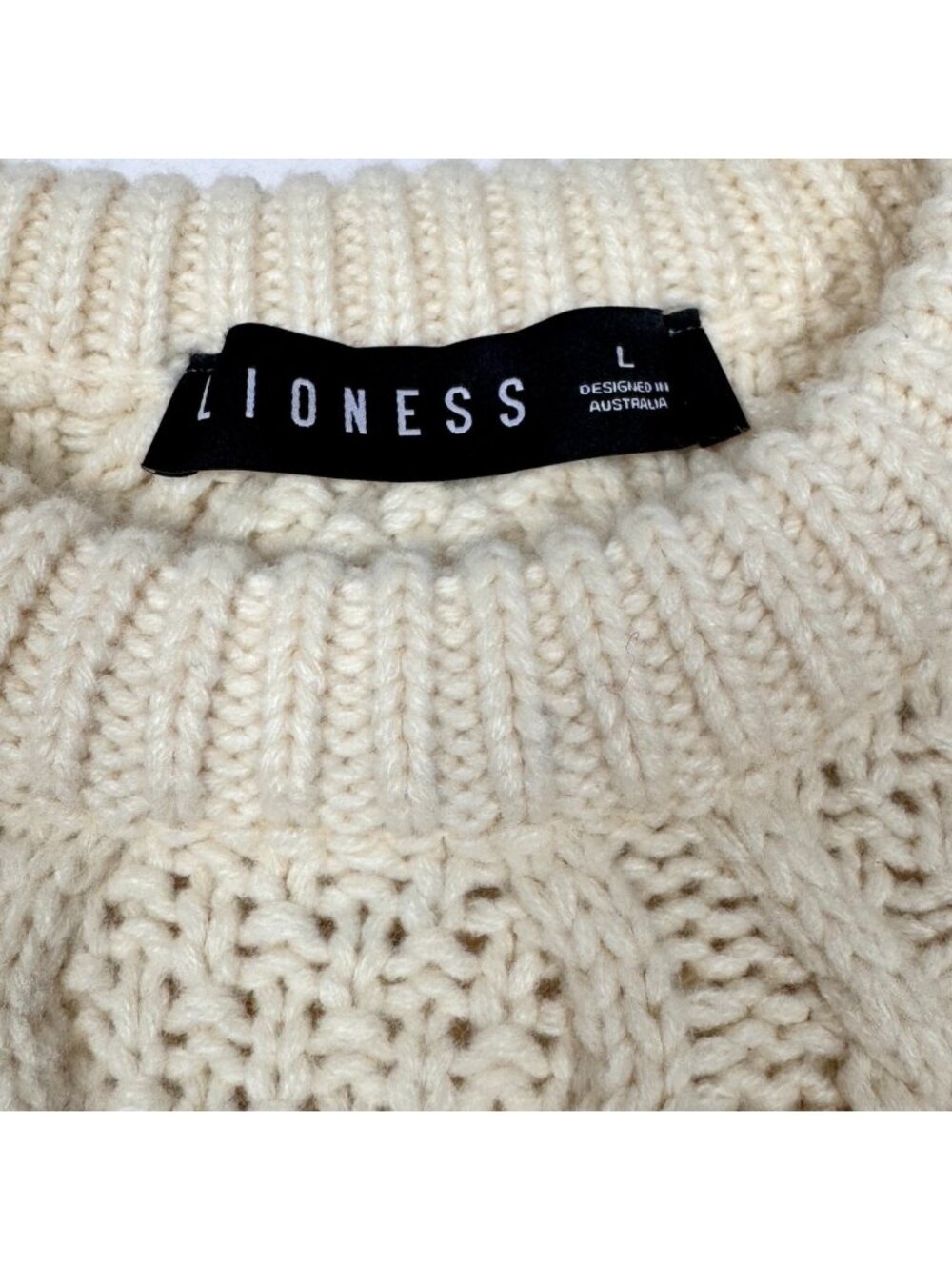 Lioness Gigi Oversized Fisherman Sweater L Chunky Slouchy Boxy Boho Ivory - Picture 6 of 14